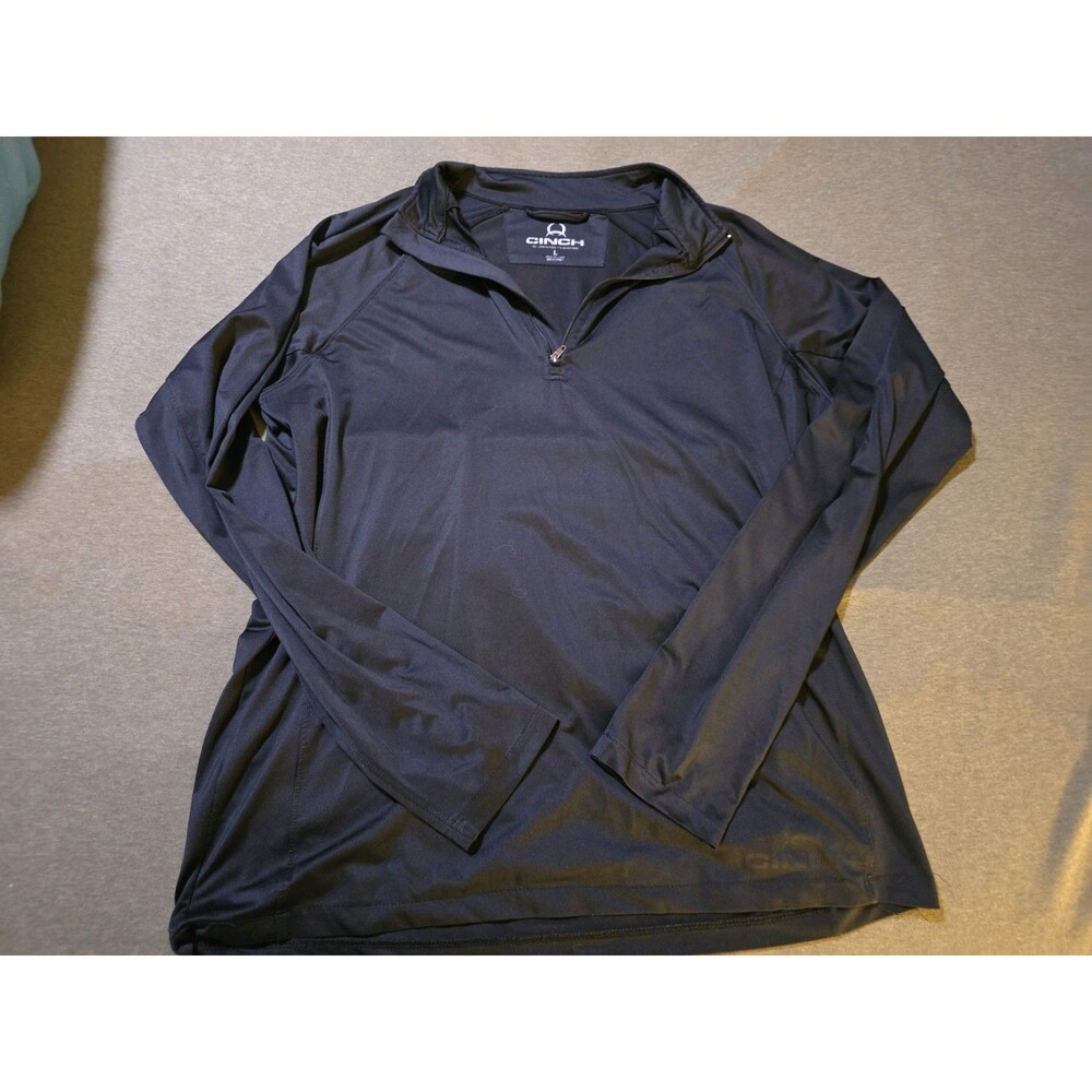 Cinch Mens Large Basic Black Performance Quarter Zip Long Sleeve Top Western